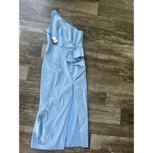 Adrianna Papell Women's Blue One Shoulder Evening Gown Dress Size 14 Cocktail